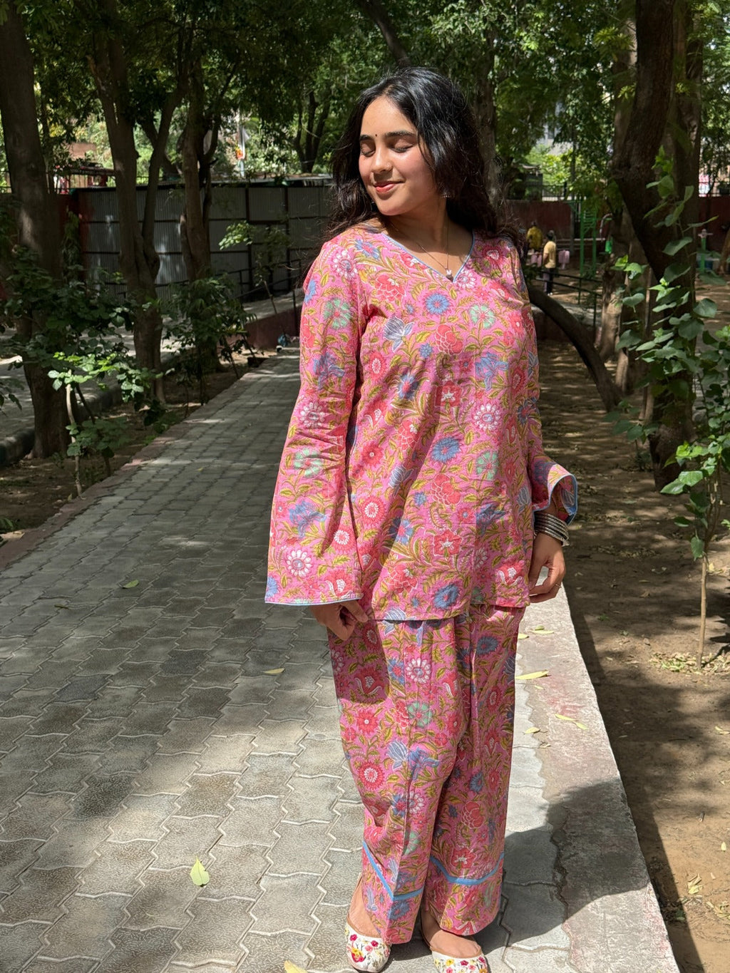 Pink floral Print Farshi Salwar Set