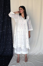 Pearl White Jamdani Phiran with Off White Pyjama
