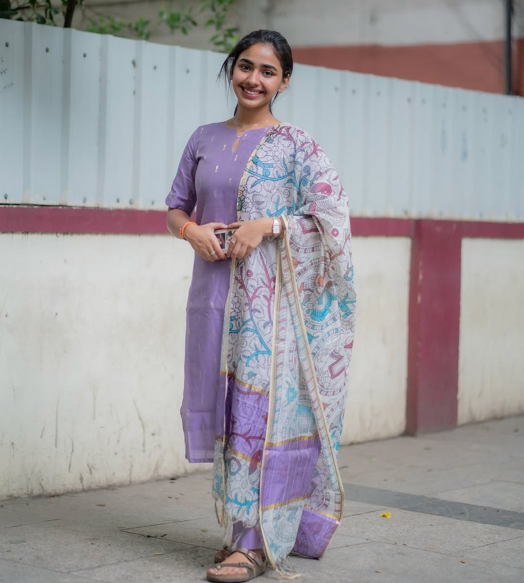 Ishmita Raw Silk Co-ord Kalamkari Dupatta Set