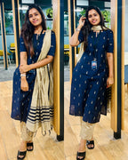 Niral Blue Raw Silk Kurti Pant Dupatta Set