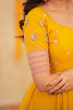 Gulika Yellow Pink Handworked Anarkali Dupatta Set