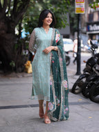Ishvika Turquoise Organza Top Set