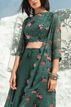Moksha Green Cotton Silk Printed Jacket Pant Set