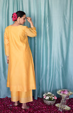Kanak Chanderi Set with Hand Embroidered A line Kurta and Wide Legged Pyjama