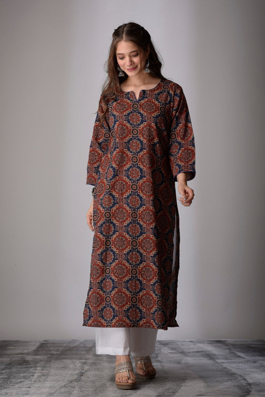 Maroon Blue Straight Kurta