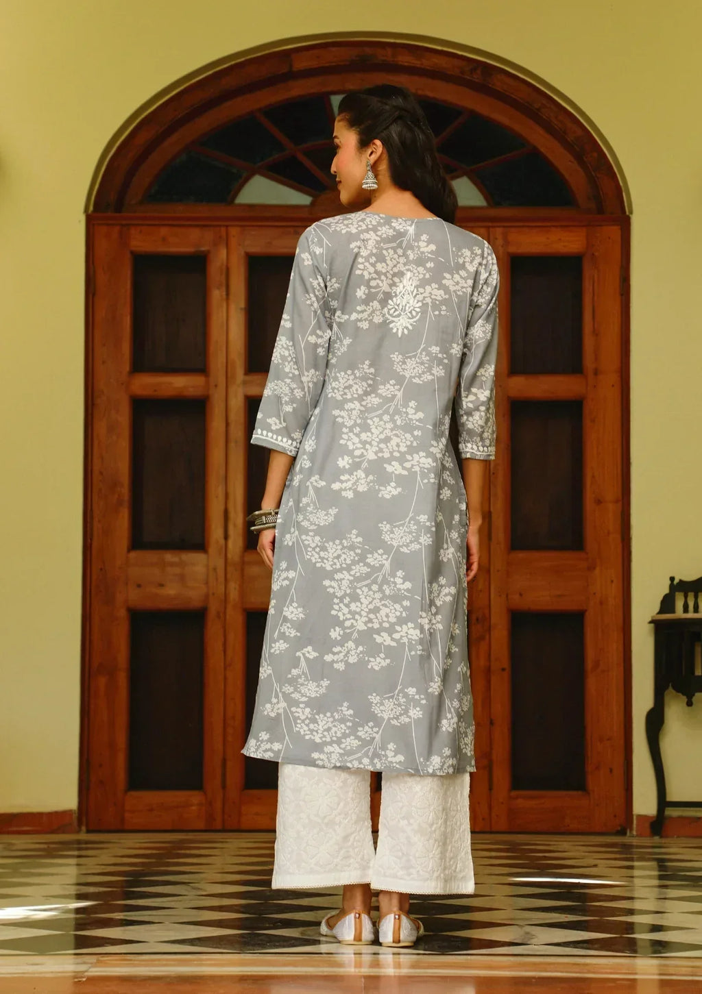 Alya Grey Mulmul Printed Kurta