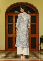 Alya Grey Mulmul Printed Kurta