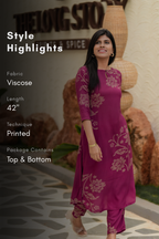 Majenta Goldvine Viscose Co-ord with Boat Neck & 3/4 Sleeves