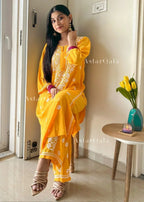 Bhavna Yellow Cotton Chikankari Straight Kurta Set