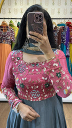 Urvashi Pink Grey Printed Suit Set
