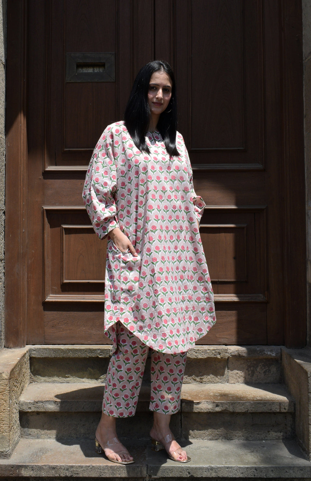 Pink Hand block printed Antifit co-ord set