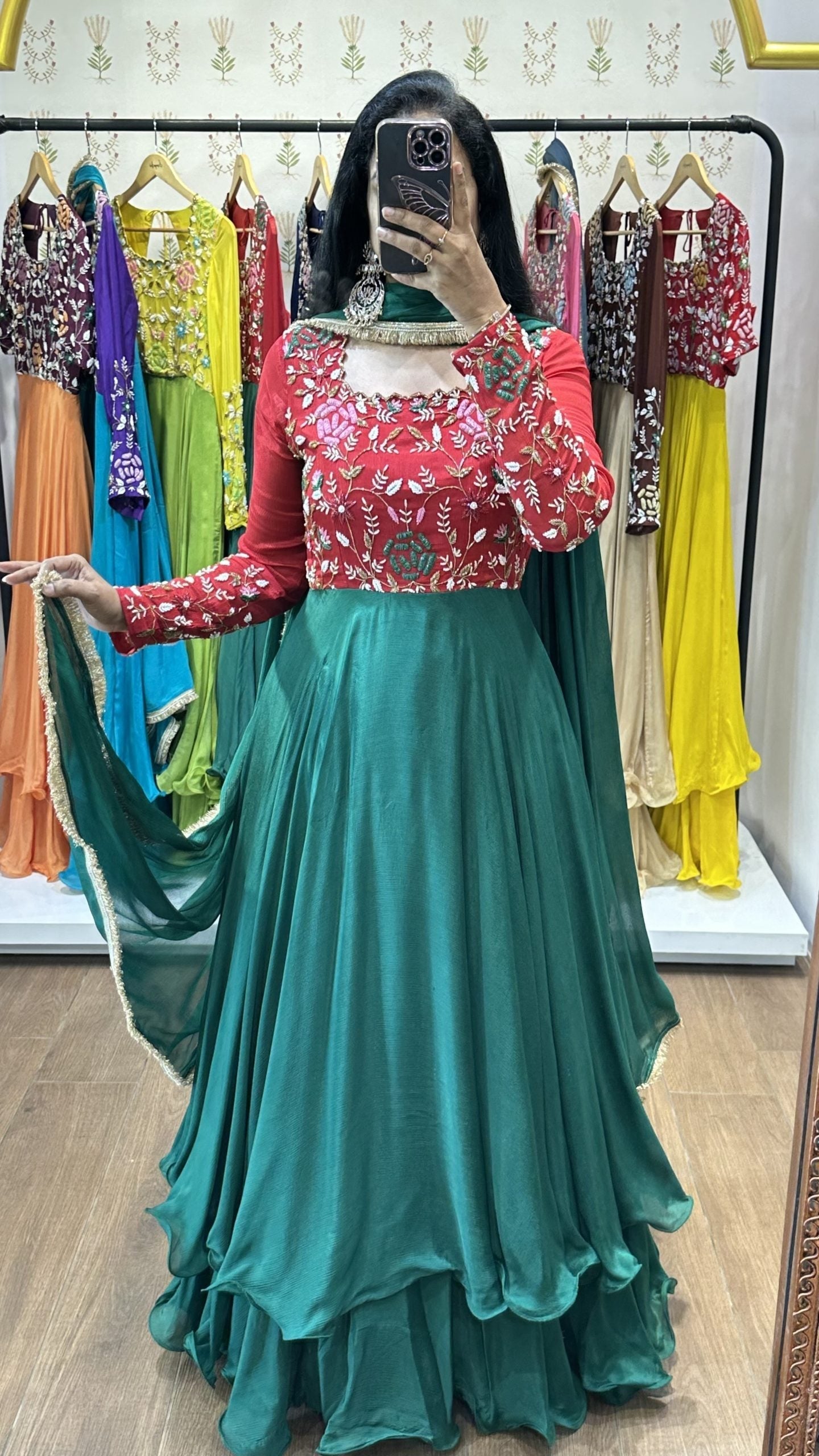 Samridhi Red Green Printed Suit Set