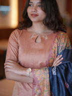 Mrinal Pearl Detailed Silk Kurti Set