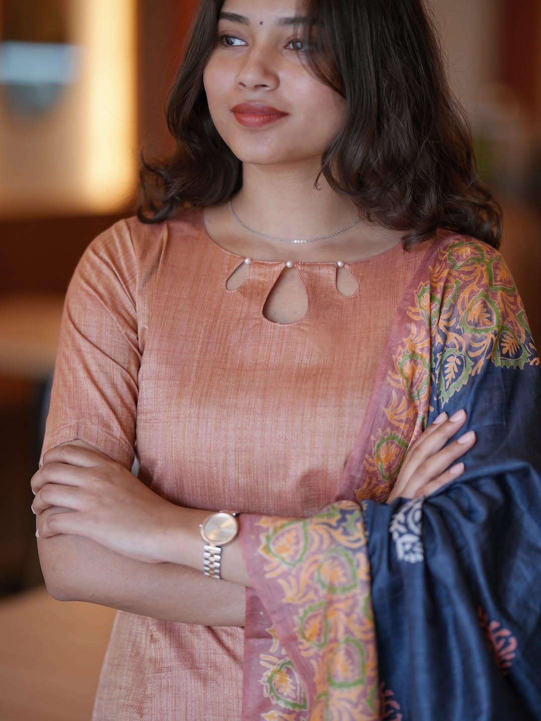 Mrinal Pearl Detailed Silk Kurti Set