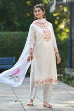 Roshni White Chinnon Straight Kurta Set