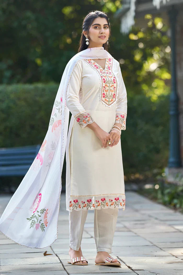Roshni White Chinnon Straight Kurta Set
