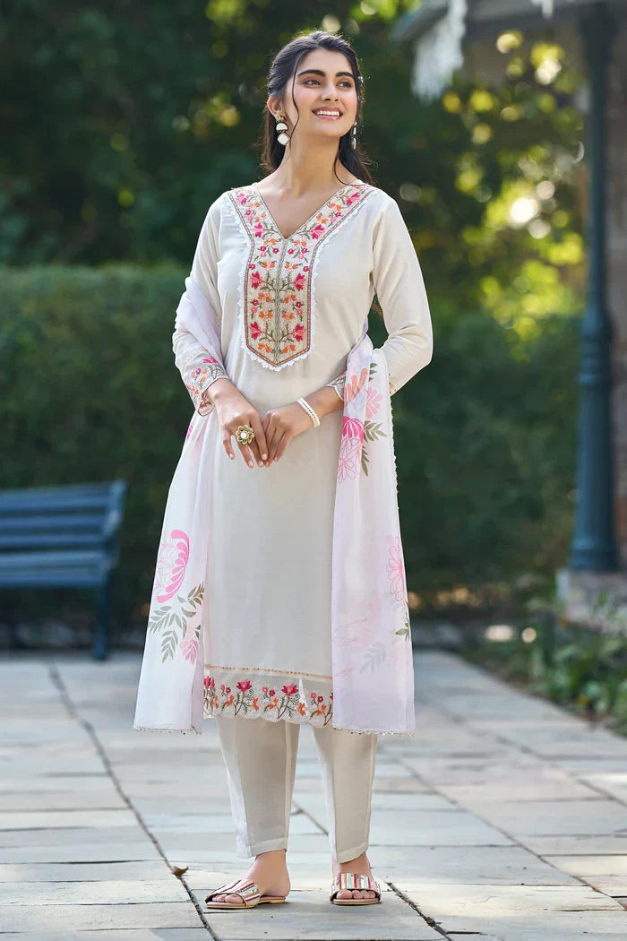Roshni White Chinnon Straight Kurta Set