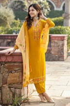 Eshika Mustard Chanderi Straight Kurta Dupatta Set