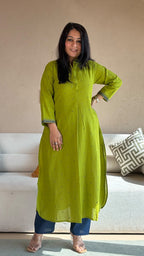 Mihika Green Hand Woven Cotton Kurta