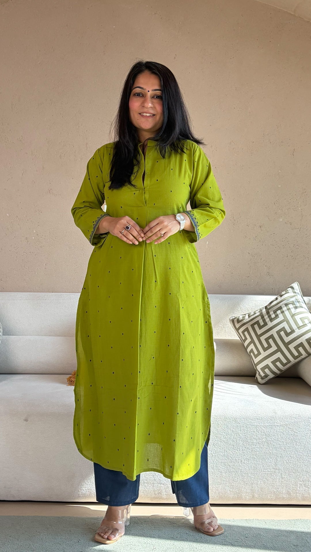 Mihika Green Hand Woven Cotton Kurta