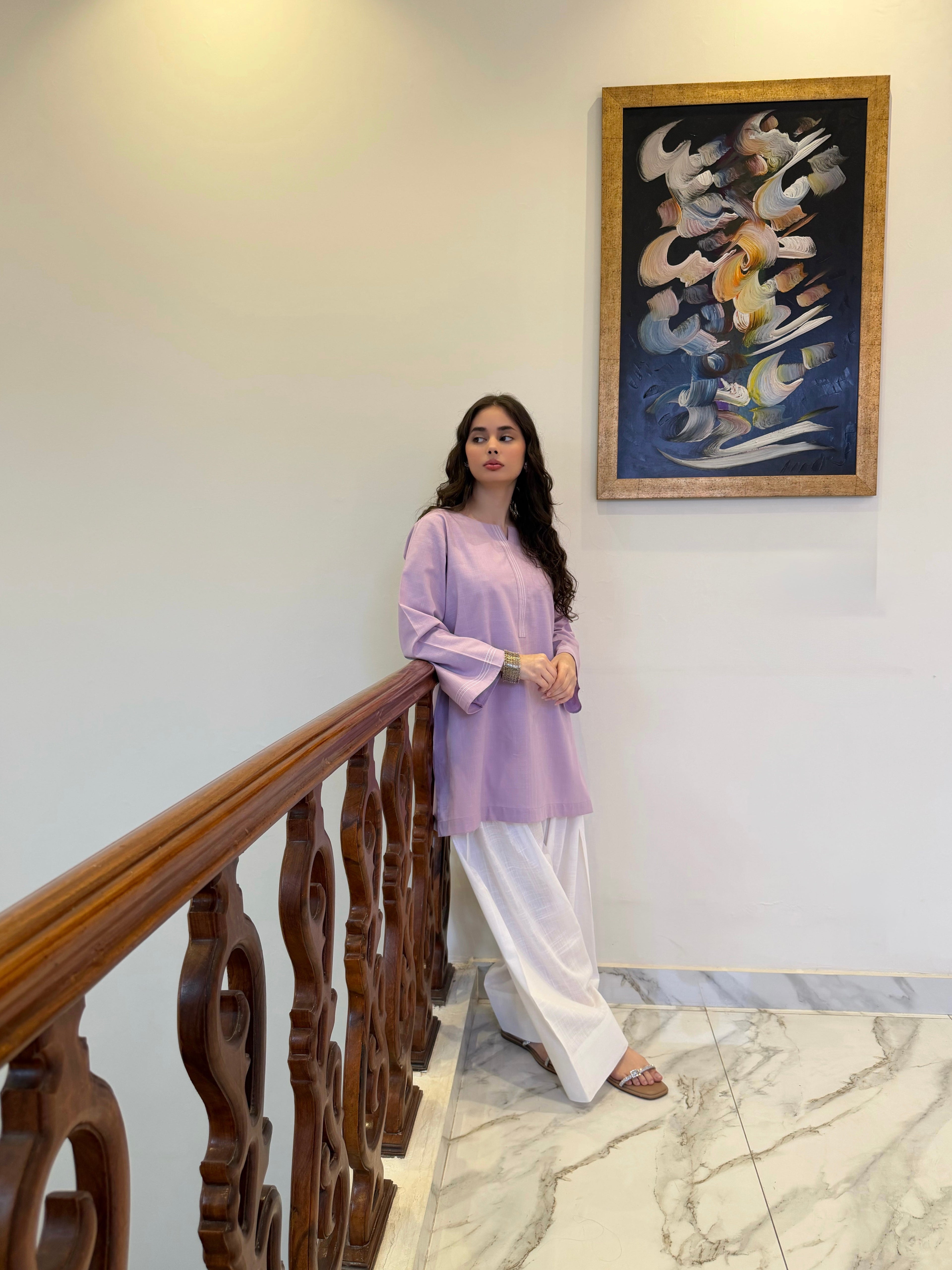 Lilac Classic Farshi Set - 2 pc Stitched