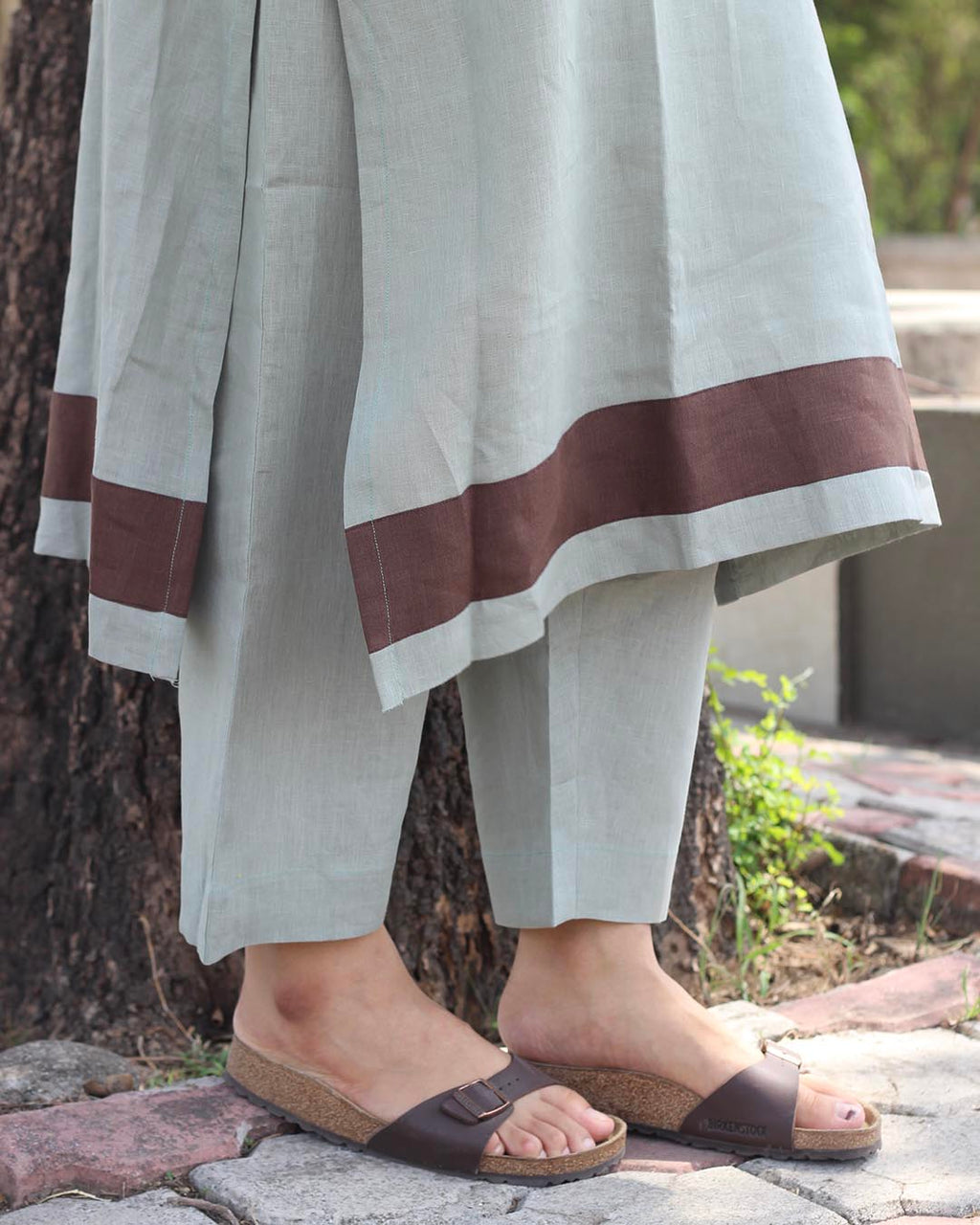 Coffee Stripe Premium Linen Kurta set