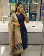 Niral Blue Raw Silk Kurti Pant Dupatta Set