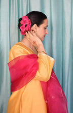 Kanak Chanderi Set with Hand Embroidered A line Kurta and Wide Legged Pyjama