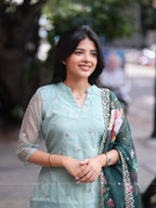 Ishvika Turquoise Organza Top Set