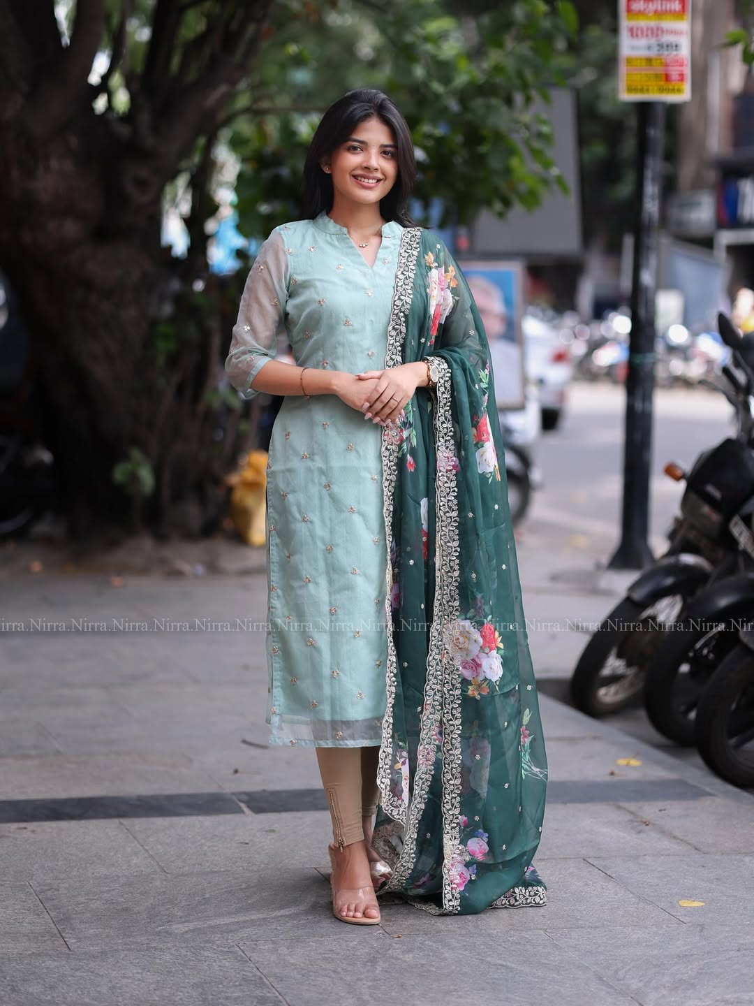 Ishvika Turquoise Organza Top Set