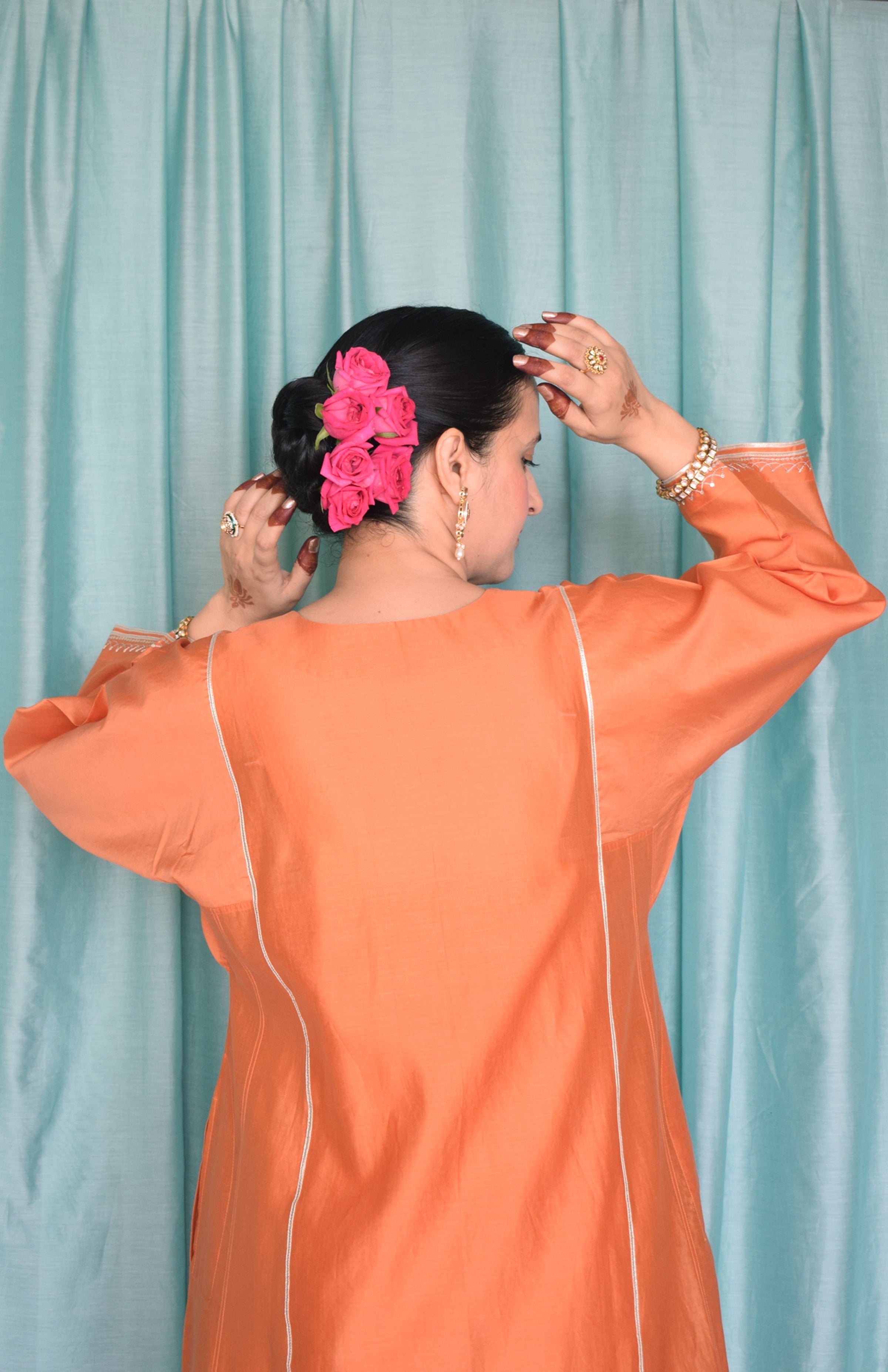 Neerja Chanderi Set with Hand Embroidered Phiran Kurta and Wide Legged Pyjama