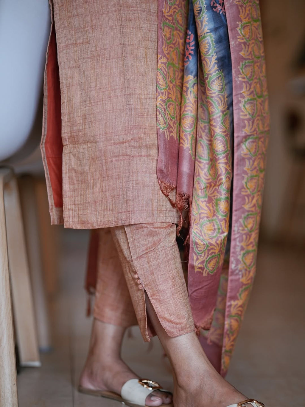 Mrinal Pearl Detailed Silk Kurti Set