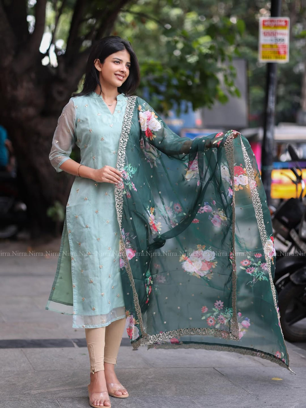 Ishvika Turquoise Organza Top Set