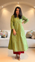 Mousam Hand Woven Kali Kurta In Cotton - Green
