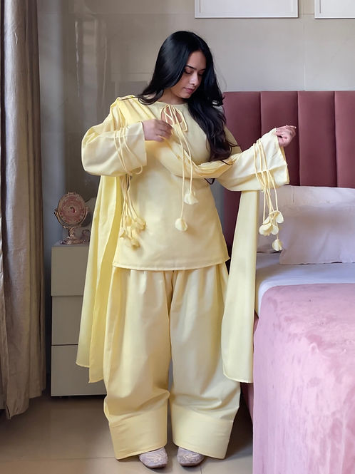 Pankhuri Butter Yellow Kurti  Set