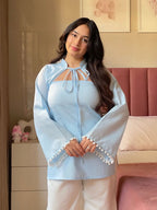 Baby Blue Cotton 2 In 1 Jacket Kurti And Farsi Salvar