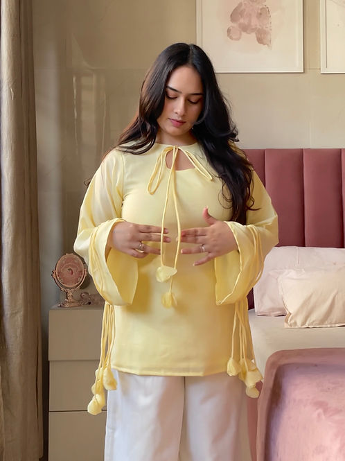 Pankhuri Butter Yellow Kurti  Set