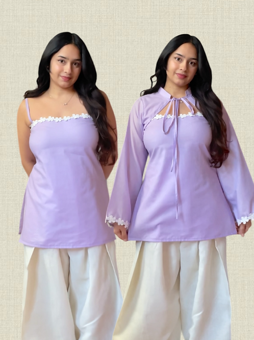 Lilac Cotton 2 In 1 Jacket Kurti And Farsi Salvar
