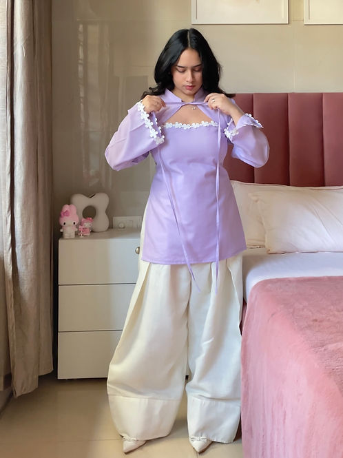 Lilac Cotton 2 In 1 Jacket Kurti And Farsi Salvar