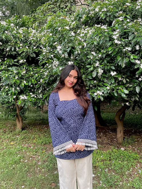 Navy Blue Linen Kurti Pair