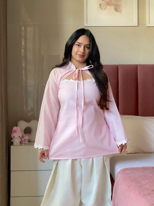Pink Cotton 2 In 1 Jacket Kurti And Farsi Salvar