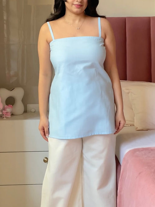 Baby Blue Cotton 2 In 1 Jacket Kurti And Farsi Salvar