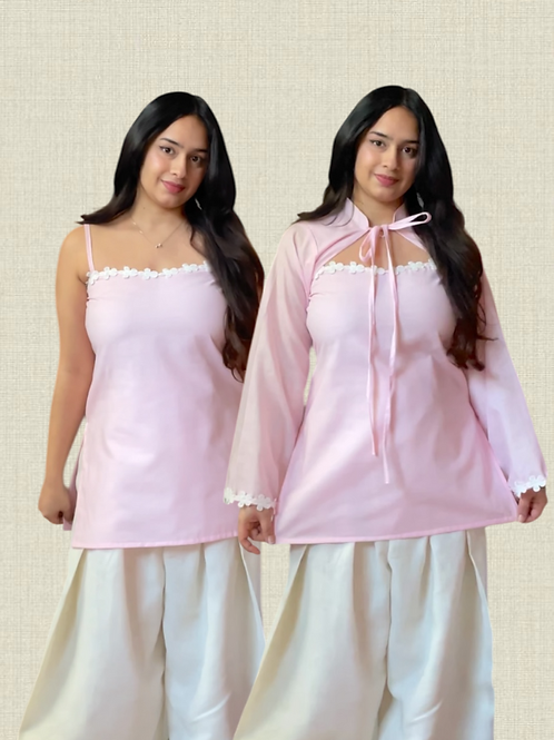 Pink Cotton 2 In 1 Jacket Kurti And Farsi Salvar