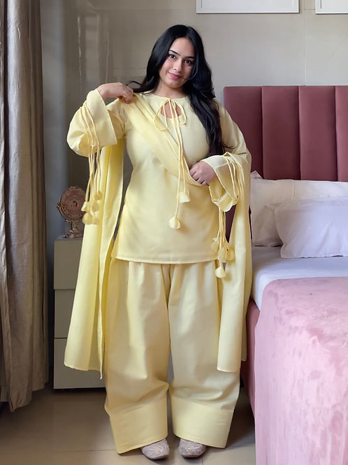 Pankhuri Butter Yellow Kurti  Set