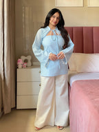 Baby Blue Cotton 2 In 1 Jacket Kurti And Farsi Salvar