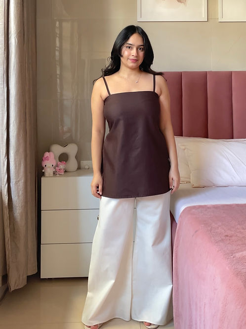 Brown Cotton 2 In 1 Jacket Kurti Plazo Set