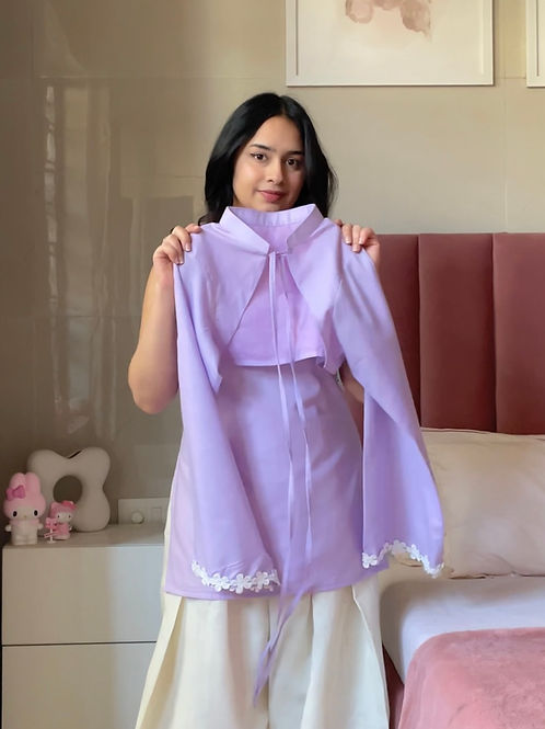 Lilac Cotton 2 In 1 Jacket Kurti And Farsi Salvar