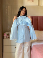 Baby Blue Cotton 2 In 1 Jacket Kurti And Farsi Salvar