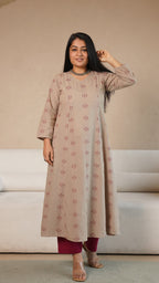 Kriti Hand Woven Kali Cotton Kurta - Sand