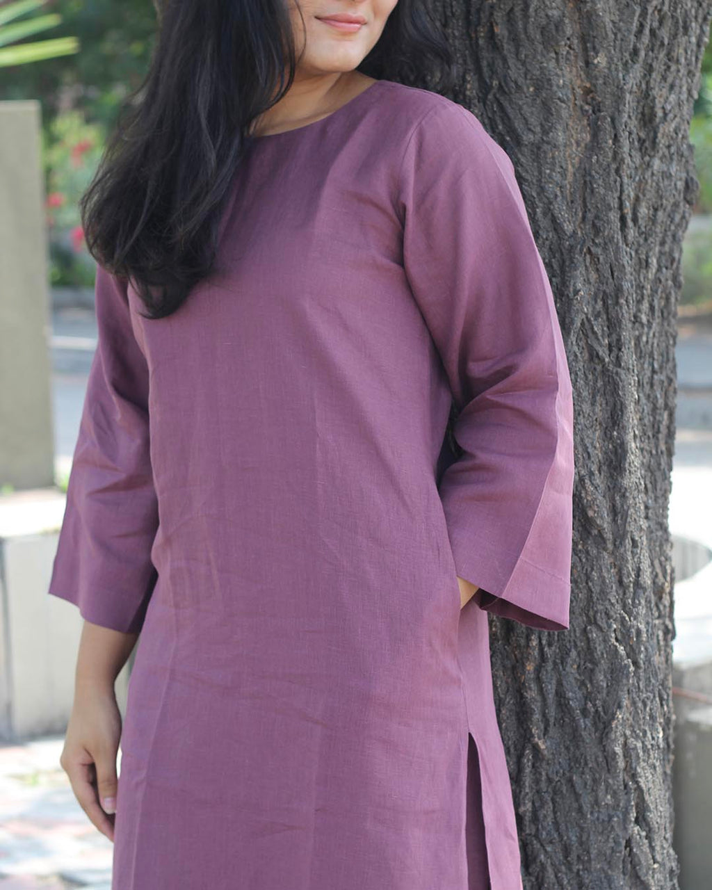 Plum Premium Linen Kurta Set